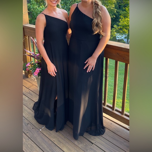 SHOW ME YOUR MUMU SHANNON ONE SHOULDER DRESS BLACK CHIFFON - Picture 2 of 6